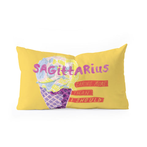 H Miller Ink Illustration Sagittarius Cares in Sunshine Yellow Oblong Throw Pillow