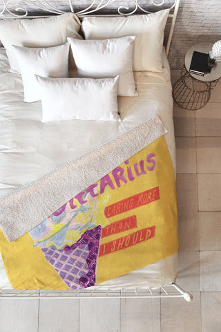 H Miller Ink Illustration Sagittarius Cares in Sunshine Yellow Fleece Throw Blanket