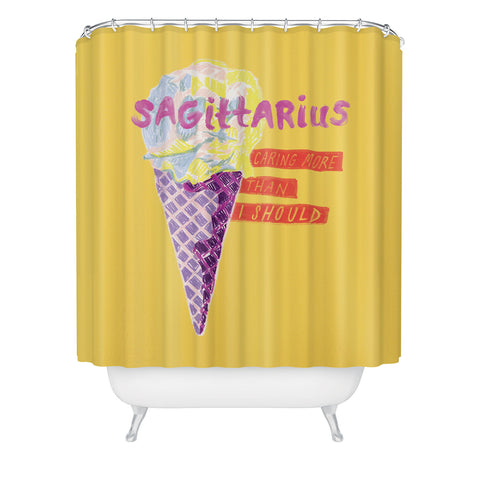 H Miller Ink Illustration Sagittarius Cares in Sunshine Yellow Shower Curtain