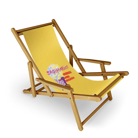 H Miller Ink Illustration Sagittarius Cares in Sunshine Yellow Sling Chair