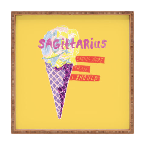 H Miller Ink Illustration Sagittarius Cares in Sunshine Yellow Square Tray