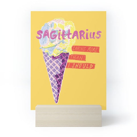 H Miller Ink Illustration Sagittarius Cares in Sunshine Yellow Mini Art Print