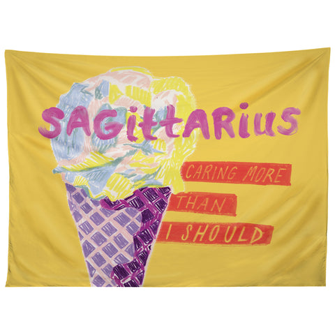 H Miller Ink Illustration Sagittarius Cares in Sunshine Yellow Tapestry