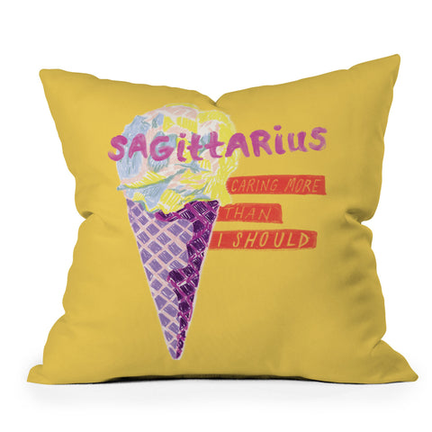 H Miller Ink Illustration Sagittarius Cares in Sunshine Yellow Throw Pillow