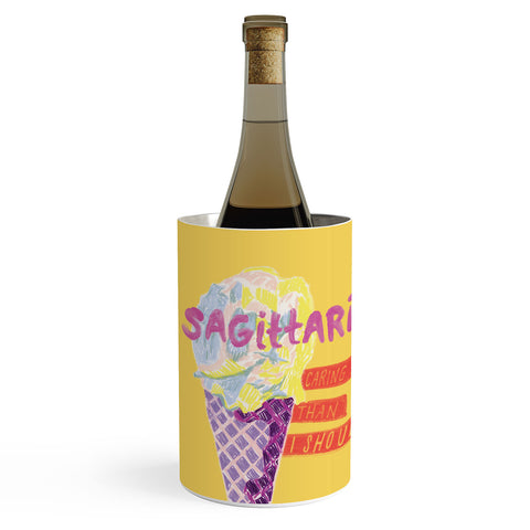 H Miller Ink Illustration Sagittarius Cares in Sunshine Yellow Wine Chiller