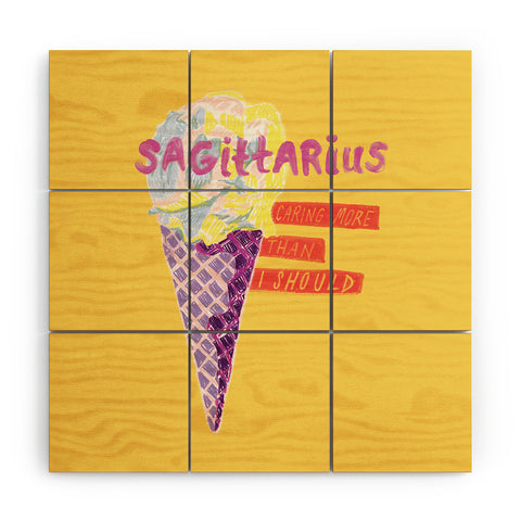H Miller Ink Illustration Sagittarius Cares in Sunshine Yellow Wood Wall Mural