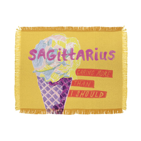 H Miller Ink Illustration Sagittarius Cares in Sunshine Yellow Throw Blanket