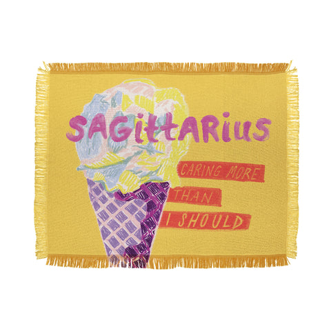 H Miller Ink Illustration Sagittarius Cares in Sunshine Yellow Throw Blanket