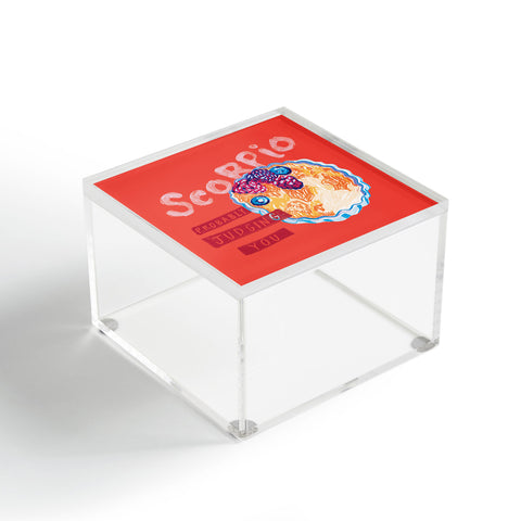 H Miller Ink Illustration Scorpio Mood in Tomato Red Acrylic Box