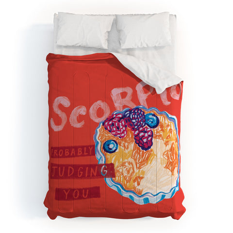 H Miller Ink Illustration Scorpio Mood in Tomato Red Comforter