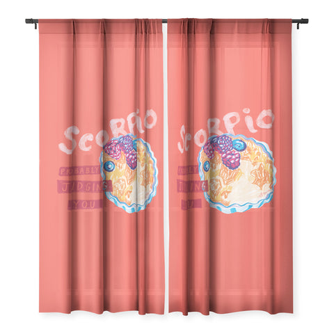 H Miller Ink Illustration Scorpio Mood in Tomato Red Sheer Non Repeat