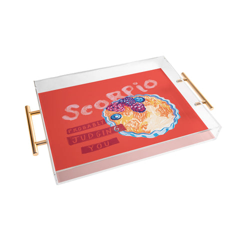 H Miller Ink Illustration Scorpio Mood in Tomato Red Acrylic Tray