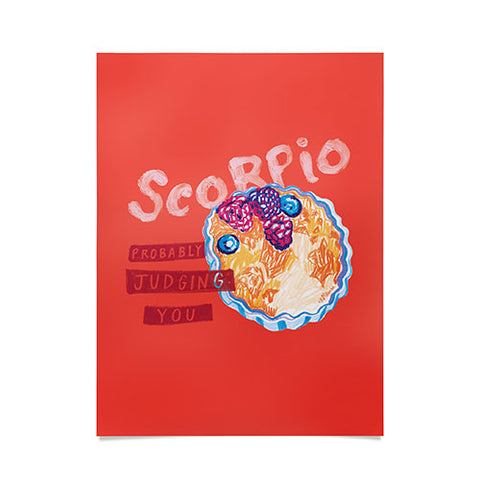 H Miller Ink Illustration Scorpio Mood in Tomato Red Poster