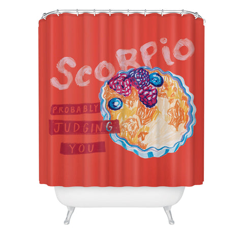 H Miller Ink Illustration Scorpio Mood in Tomato Red Shower Curtain
