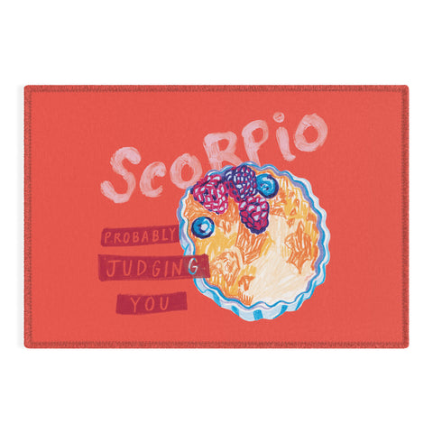 H Miller Ink Illustration Scorpio Mood in Tomato Red Outdoor Rug