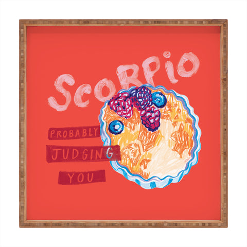 H Miller Ink Illustration Scorpio Mood in Tomato Red Square Tray