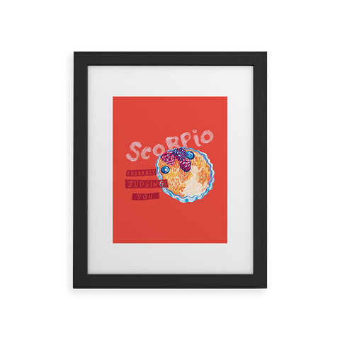 H Miller Ink Illustration Scorpio Mood in Tomato Red Framed Art Print