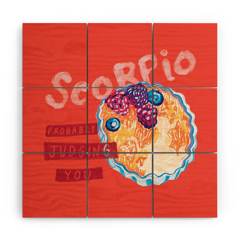 H Miller Ink Illustration Scorpio Mood in Tomato Red Wood Wall Mural