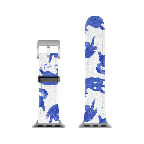 H Miller Ink Illustration Sleepy Cozy Kitty Cats in Blue Apple Watch Band