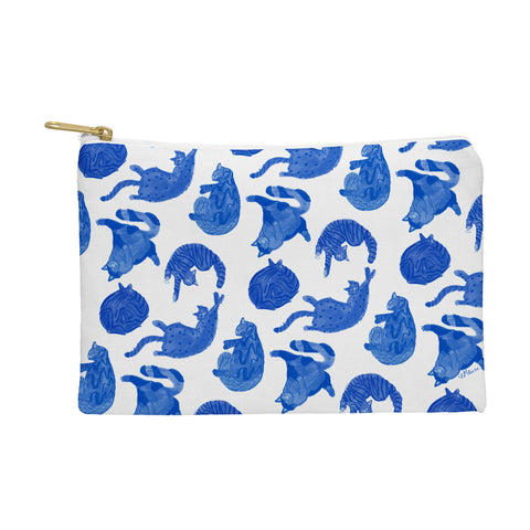 H Miller Ink Illustration Sleepy Cozy Kitty Cats in Blue Pouch