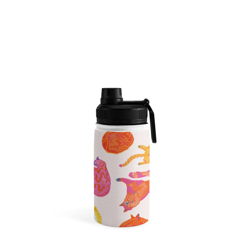 H Miller Ink Illustration Sleepy Cozy Kitty Cats in Orange Water Bottle
