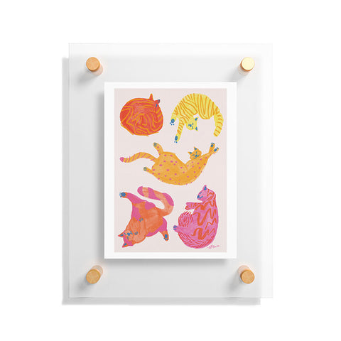 H Miller Ink Illustration Sleepy Cozy Kitty Cats in Orange Floating Acrylic Print