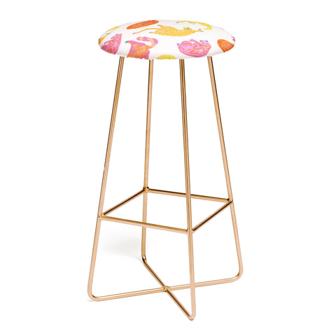 H Miller Ink Illustration Sleepy Cozy Kitty Cats in Orange Bar Stool