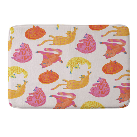 H Miller Ink Illustration Sleepy Cozy Kitty Cats in Orange Memory Foam Bath Mat