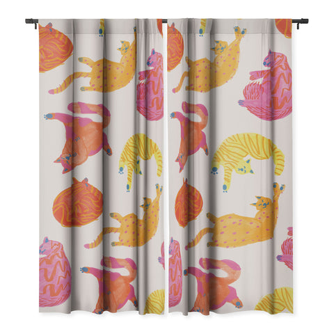 H Miller Ink Illustration Sleepy Cozy Kitty Cats in Orange Blackout Non Repeat