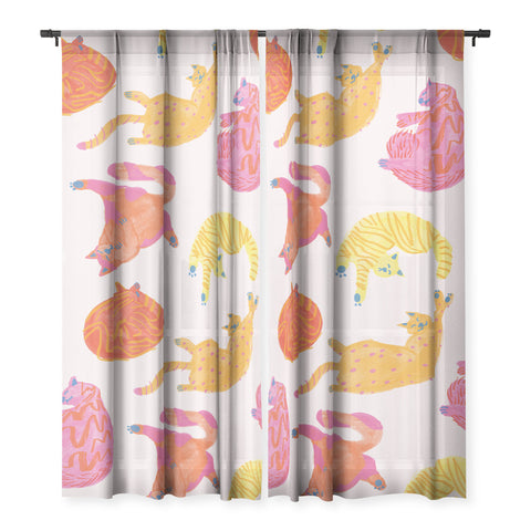 H Miller Ink Illustration Sleepy Cozy Kitty Cats in Orange Sheer Non Repeat
