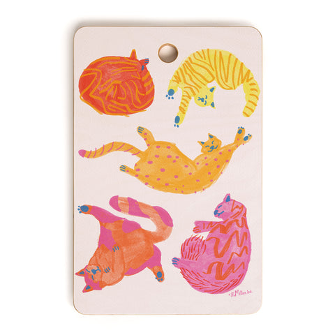 H Miller Ink Illustration Sleepy Cozy Kitty Cats in Orange Cutting Board Rectangle