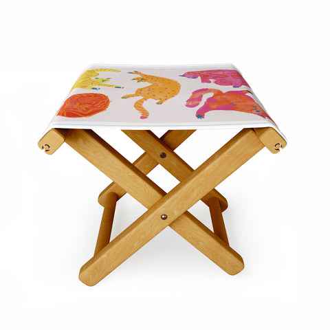 H Miller Ink Illustration Sleepy Cozy Kitty Cats in Orange Folding Stool