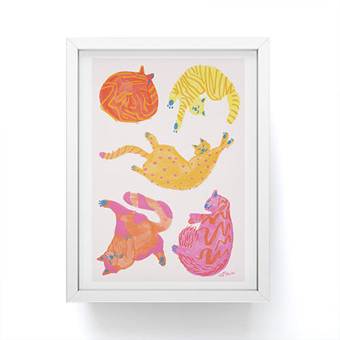 H Miller Ink Illustration Sleepy Cozy Kitty Cats in Orange Framed Mini Art Print