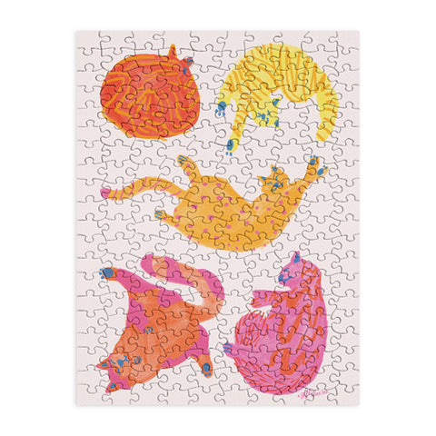 H Miller Ink Illustration Sleepy Cozy Kitty Cats in Orange Puzzle