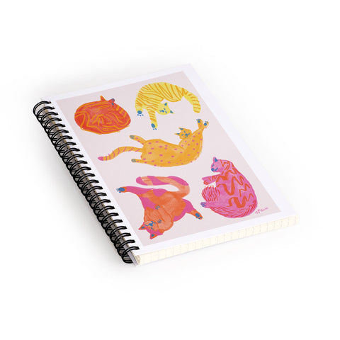 H Miller Ink Illustration Sleepy Cozy Kitty Cats in Orange Spiral Notebook