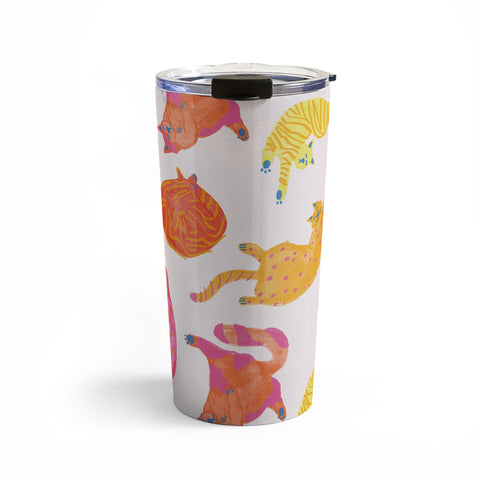 H Miller Ink Illustration Sleepy Cozy Kitty Cats in Orange Travel Mug
