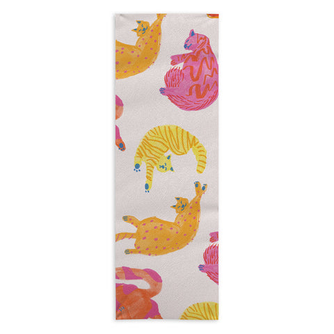 H Miller Ink Illustration Sleepy Cozy Kitty Cats in Orange Yoga Towel