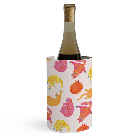 H Miller Ink Illustration Sleepy Cozy Kitty Cats in Orange Wine Chiller