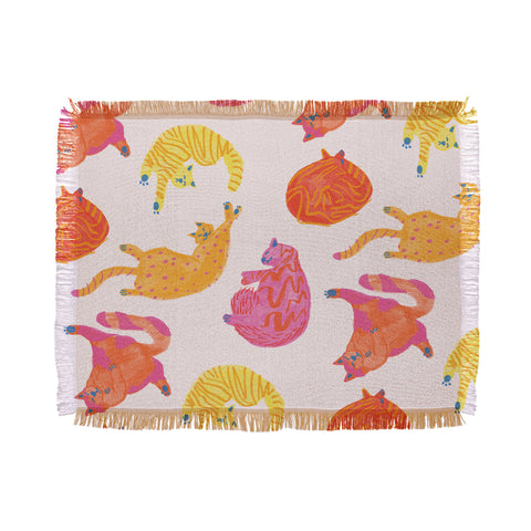 H Miller Ink Illustration Sleepy Cozy Kitty Cats in Orange Throw Blanket