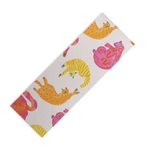 H Miller Ink Illustration Sleepy Cozy Kitty Cats in Orange Yoga Mat
