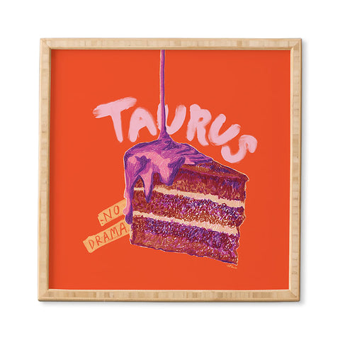 H Miller Ink Illustration Taurus Birthday Cake in Burnt Orange Framed Wall Art