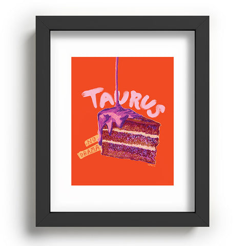 H Miller Ink Illustration Taurus Birthday Cake in Burnt Orange Recessed Framing Rectangle