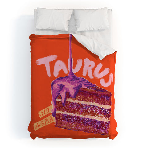 H Miller Ink Illustration Taurus Birthday Cake in Burnt Orange Duvet Cover