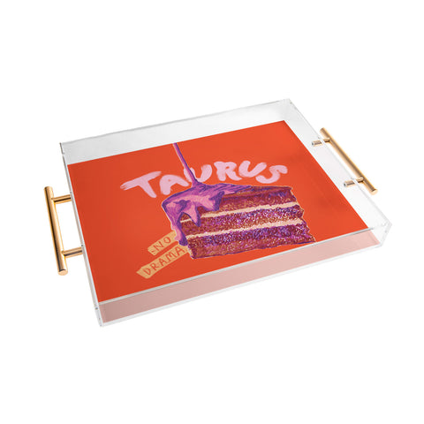 H Miller Ink Illustration Taurus Birthday Cake in Burnt Orange Acrylic Tray