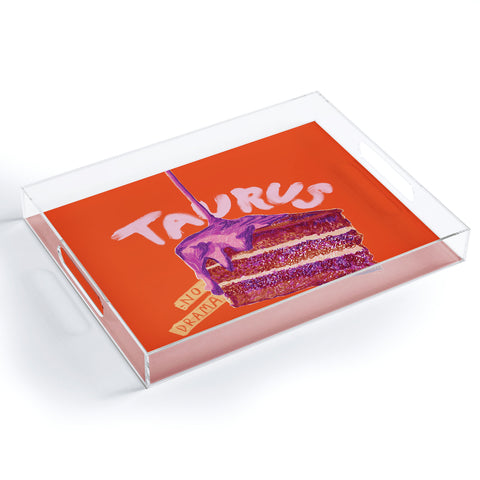 H Miller Ink Illustration Taurus Birthday Cake in Burnt Orange Acrylic Tray