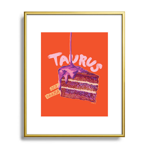 H Miller Ink Illustration Taurus Birthday Cake in Burnt Orange Metal Framed Art Print