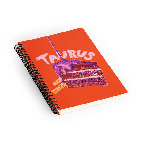 H Miller Ink Illustration Taurus Birthday Cake in Burnt Orange Spiral Notebook