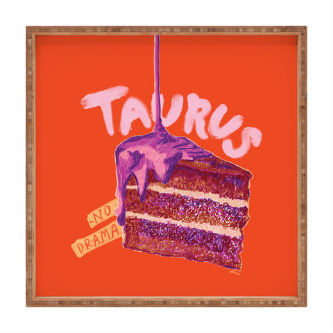 H Miller Ink Illustration Taurus Birthday Cake in Burnt Orange Square Tray