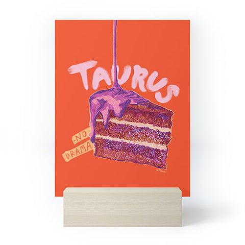 H Miller Ink Illustration Taurus Birthday Cake in Burnt Orange Mini Art Print