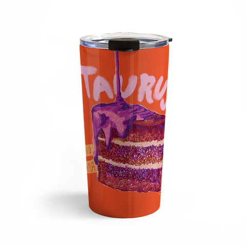 H Miller Ink Illustration Taurus Birthday Cake in Burnt Orange Travel Mug